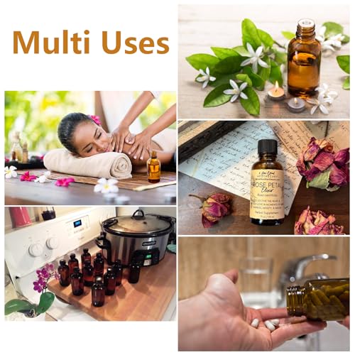 24 Pack 2oz Amber Glass Bottles for Vanilla Extract, Boston Round Leak-Proof Brown Glass Jars with Caps, Bonus Funnel - Ideal for Homemade Extracts, Essential Oils, DIY Christmas Party Gift Supplies