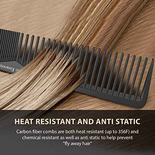 Professional 7 Inch Black Carbon Fiber Anti Static Chemical And Heat Resistant Comb For All Hair Types | Fine and Wide Tooth Comb For Men and Women