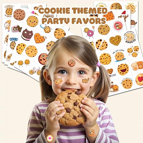 96PCS Cookie Pre-Cut Temporary Tattoos 8 Sheets 96PCS Milk and Cookies Party Decorations Supplies Favors Candyland Theme Birthday Cute Stickers Christmas Gifts for Boys Girls Class School Prizes