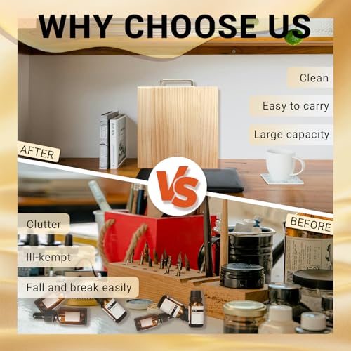 Pure Vie Wooden Essential Oil Storage Box Travel Organizer Case with Bottle Cap Label - Aromatherapy Nail Polish Fragrance Container, Holds 72 Bottle for 5-15ml - Keep Scented Oil Safe & Space Saver