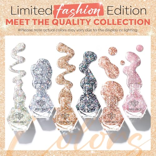 modelones Glitter Nail Polish 6 Colors Holographic Sparkle Glitter Mini Set Flash Diamond Black Silver Gold Quick Dry Manicure Diy Nail Art Salon Gift For Women Girl