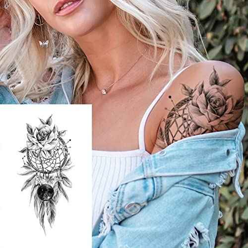 32Sheets Women Temporary Tattoo Sticker,Henna Feather Mandala Datura Flowers Temp Tattoos For Women