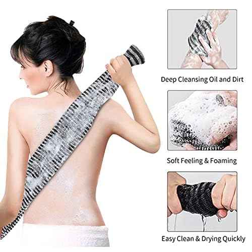 Yiclick Exfoliating Body Scrubber, Back Scrubber for Shower Bath, Japanese Scrub Wash Cloth, Exfoliating Washcloth Towel for Men Women, Body Exfoliator Loofah Luffa Sponge Net Rag Back Washer (Black)