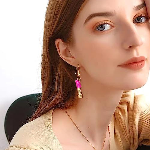 GBAHFY 4 Pairs Sexy Red Pink Lips Lipstick Alloy Dangle Earrings Fashion Long Lipstick Drop Earrings for Woman Set