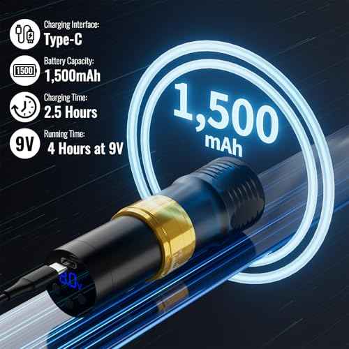 Wormhole Tattoo Wireless Tattoo Gun Kit with 1/2 OZ Xtreme Tattoo Ink 1,500 mAh Capacity Battery, 20PCS Tattoo Needles, Complete Tattoo Machine Kit Wireless Tattoo Pen for Tattooists WTK383