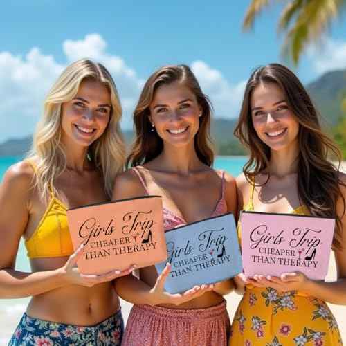 3PCS Girls Trip Cosmetic Bag, Fashion Pattern, Waterproof Linen, Zipper Closure, Perfect for Makeup, Toiletry, Travel, Skin Care, Women's Gift