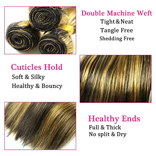 P1B27 Highlight Bundles Human Hair Honey Blonde Straight 3 Bundles 16 18 20 inch Brazilian Unprocessed 8A Virgin Remy Hair Extensions
