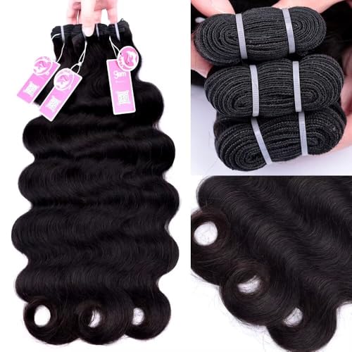 MSGEM 15A Body Wave Bundles Human Hair Brazilian Body Wave Human Hair Weave 1 bundle 26 Inch 100% Unprocessed Virgin Human Hair Extensions for Black Women Natural Color