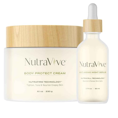 Skin Firming & Rejuvenation Duo: Body Protect Cream (8.1 Oz) & Anti-Aging Night Serum (1.7 Fl Oz) - Promotes Firm, Soft, and Supple Skin with Anti-Aging Benefits
