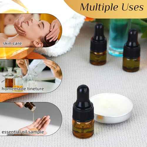 1ml Amber Glass Dropper Sample Bottles, Serum Travel Containers Cuticle Oil Dropper Bottles for Travel Essential Oils, Tinctures, Perfumes Cosmetics Liquids Aromatherapy Lab Sample Containers
