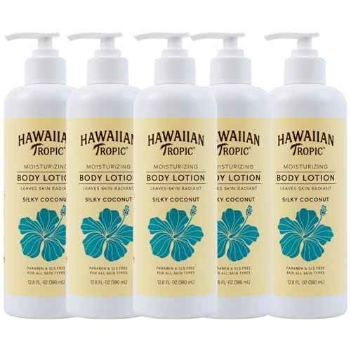 Hawaiian Tropic Moisturizing Body Lotion 5 Pack, 380ml Bottle, Silky Coconut Scent, SLS Free, Paraben Free, for Hotel Amenities, Travel Size, Vacation Rental Supplies, Airbnb Essentials