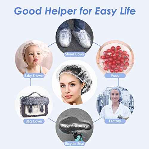 Aquior Shower Cap Disposable, 100 PCS Shower caps Large&Thick Waterproof Clear Plastic Elastic Hair Bath Caps For Women Kids Girls, Hotel and Hair Solon, Travel Spa, Home Use¡¦
