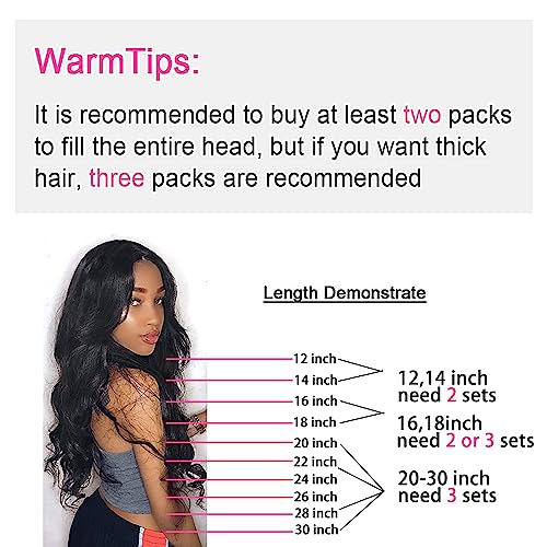22Inch Clip in Hair Extensions Real Human Hair Body Wave 8Pcs Brazilian Human Hair Clip in Extensions with 18Clips Double Lace Weft 120g #1B Natural Black