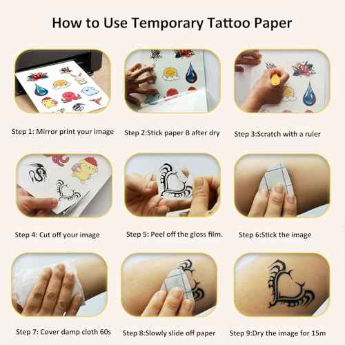 Temporary Tattoo Paper for Laser/INKJET Printer, 8.5"X11" 6 Sheets Printable Tattoo Transfer Paper, DIY Tattoos Stickers for Adult, Kids, Personalized Tattoo Custom Images for Party