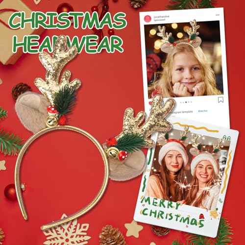 Christmas Headbands Glitter Christmas Elk Antlers Headband Cute Christmas Head Boppers Party Gift Christmas Costume Party Accessories for Women and Girls£¨Gold£©