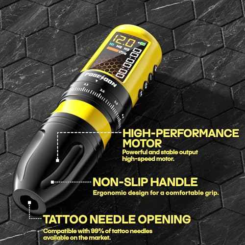 POSEIDON Wireless Tattoo Pen Kit with 20Pcs Tattoo Cartridge Needles 11Pcs Ink 2Pcs Tattoo Batteries, Portable Tattoo Gun with 7 Stroke Settings, Complete Tattoo Machine Set for Beginners and Artists