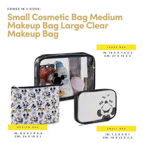 Mickey Mouse Cosmetic Case Set - Officially Licensed Mickey and Minnie Mouse Travel Cosmetic Case 3 Piece Set - Girls, Boys, Teens, Adults (Black Mickey)