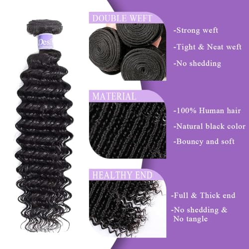 Deep Wave Human Hair Bundles 12A Brazilian Virgin Human Hair Bundles 18 20 22 Inch Wet and Wavy Curly Bundles Human Hair Extensions for Black Women Natural Black Color