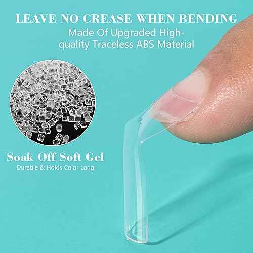 500PCS Clear Square Nail Tips, Quaferen XL No C Curve Tips for Acrylic Nails Professional, Half Cover Tapered Square Straight Nail Tips, Flat Traceless Acrylic Nail Extension Tips Fake Nails
