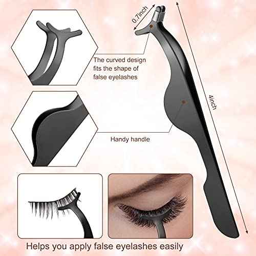 14 Pieces Eyelash Curler Kit Eyelash Comb Eyebrow Brush Tweezers False Eyelashes Applicator Tool Eyebrow Trimmer Silicone Refills Pads for Women(Black and Purple)