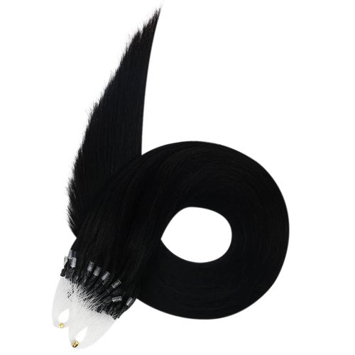 Ugeat Micro Link Hair Extensions Human Hair #1 Real Human Hair Extensions Jet Black 22 Inch and 18 Inch