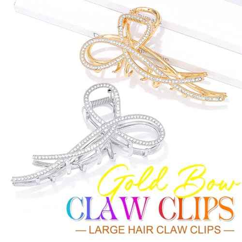 BARTOSI Bow Claw Clips Gold Metal Hair Clips Medium Hair Claw Hair Accessories for Women and Girls (Pack of 2)