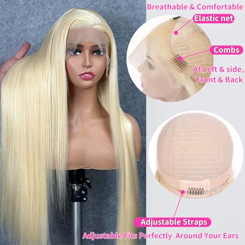 GZX 613 Lace Front Wig Human Hair 13X4 HD Transparent Straight Lace Front Wigs human hair 180% Density Pre Plucked with Baby Hair Blonde Glueless Wigs(20 Inch)