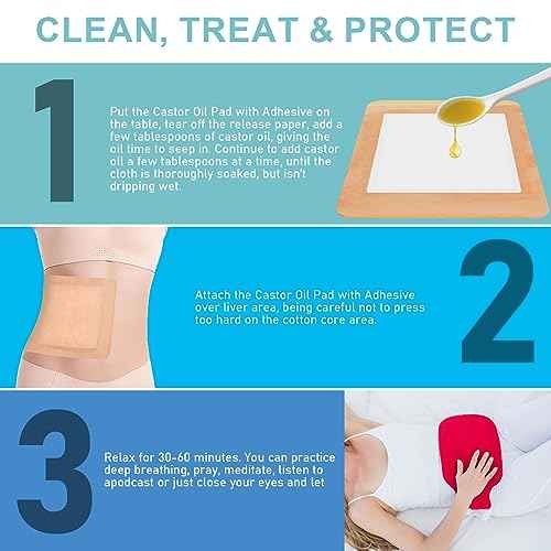 10Pcs Castor Oil Pack Wrap for Liver, Stomach, Belly Button | 8.7"*7.9" Organic Cotton Pads | Highly Absorbent Self-Adhesive Disposable Patches | No Wash, 100% Leak-Free(Oil Not Included) US Patented