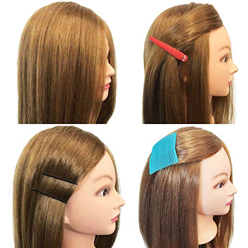 26"-28" Long Hair Mannequin Head with 60% Real Hair, Hairdresser Practice Training Head Cosmetology Manikin Doll Head with 9 Tools and Clamp - #27 Golden, Makeup On