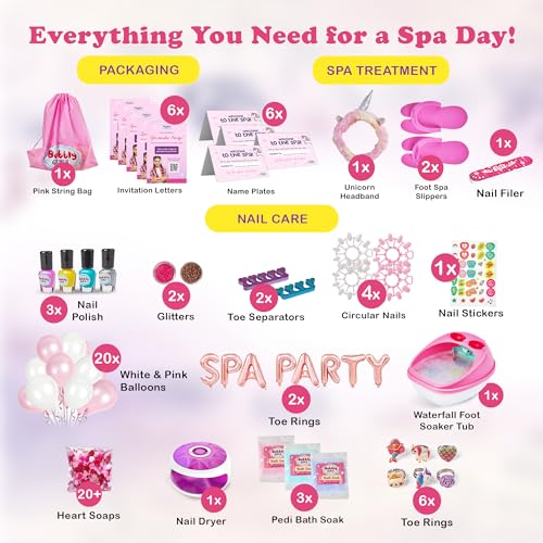 Kids Spa Day Kit for Girls, 42+ Piece Spa Toys with Waterfall Foot Spa, Nail Spa Kit, Pedicure and Manicure Accessories, Perfect Spa Kit for Girls Ages 6 7 8 9 10 11 12, Fun Birthday or Christmas Gift