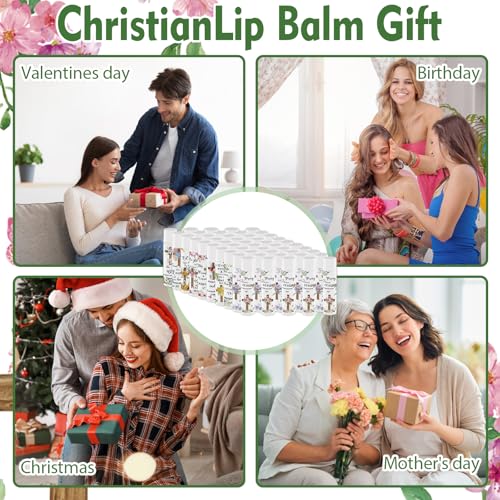 50 Pcs Bible Verse Lip Balm Bulk Christian Thanksgiving Gifts for Women Faith Religious Inspirational Christmas Party Favors Scripture Moisturizing Lip Care Appreciation Gift for Teacher Mom Employee