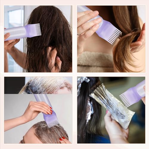 Pimoys Root Comb Applicator Bottle 6 Ounce Hair Oil Applicator 2 Pack Applicator Bottle for Hair Dye Bottle Applicator Brush with Graduated Scale, Purple