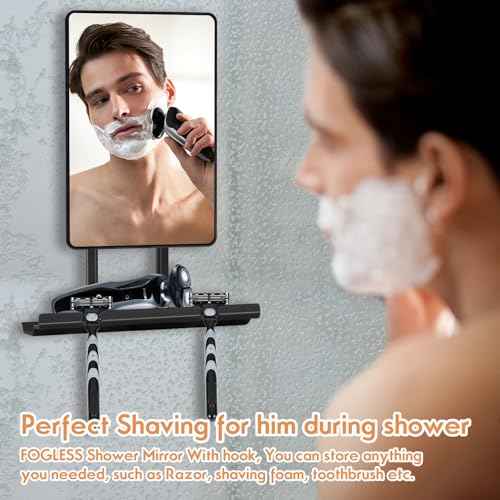 deweisn Fogless Shower Mirror, 360¡Æ Rotation Adjustable Shaving Mirror,Bathroom Shower Mirror with Multifunctional Storage Tray and Razor Holders