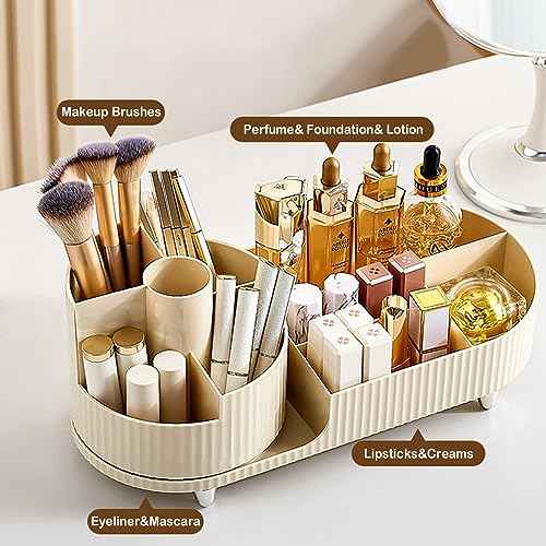 360¡Æ Rotating Vanity Makeup Organizer with Brush Holder, Large Spinning Cosmetic Storage for Skincare, Perfumes and Lotions