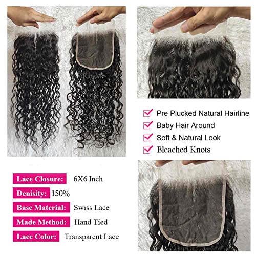 Brazilian Virgin Human Hair Pre Plucked Top Closure 18 Inch 1B 6X6 inch Water Wave Human Hair Transparent Lace Closure With Natural Hairline