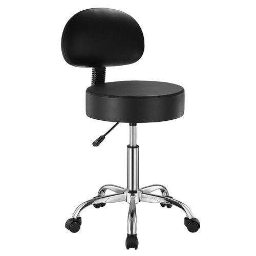 VEVOR 450 LBS Weight Capacity Round Rolling Stool Chair, Height Adjustable Thickened PU Leather Swivel Stool for Salon, Spa, Massage, Tattoo, Clinic, Black