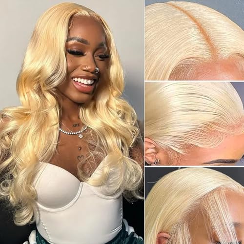 613 13x6 Lace Front Wig Human Hair Body Wave Blonde Wig Human Hair 613 HD Transparent Lace Frontal Wigs Human Hair Pre Plucked Blonde Human Hair Wig 20 Inch