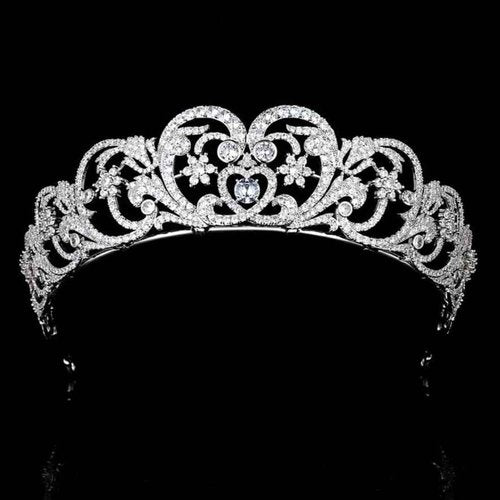 QXMYOO Princess Diana Crown for Women Cubic Zirconia Silver Diaries Tiara Royal Queen Crown Jewelry Bridal Headpiece Crystal Costume Accessories