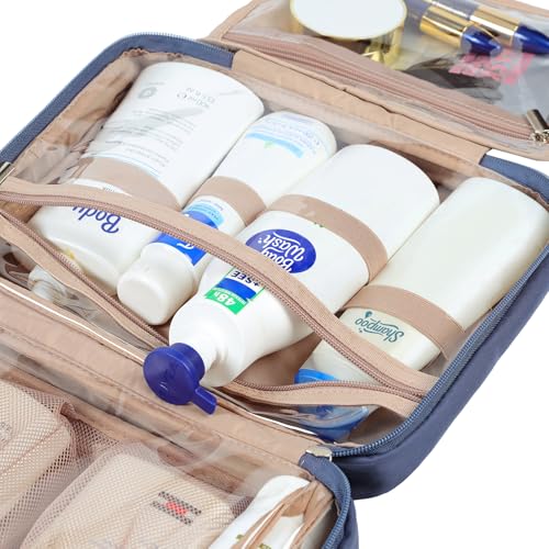NISHEL Travel Toiletry Bag for Women Large Capacity, Makeup Essentials Organizer, Hanging Case for Accessories, Cosmetics, Aegean-Blue