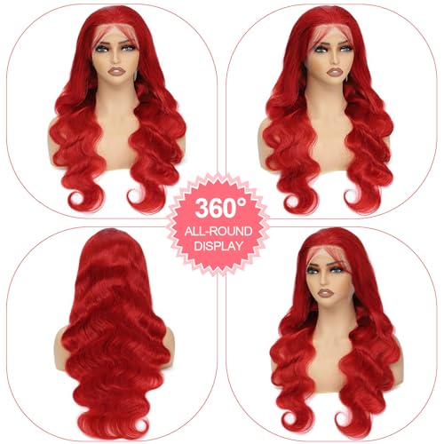 20 Inch Red Wig Human Hair Body Wave 13x6 HD Lace Frontal Wigs Human Hair 200 Density Pre Plucked for Women