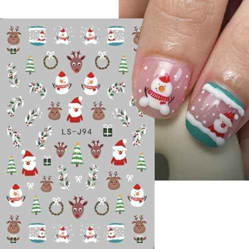 9 Sheets Christmas Nail Art Stickers 3D Self-Adhesive Winter Xmas Nail Decals Santa Claus Xmas Tree Snowman Elk Nail Design Stickers for Women Girls DIY Christmas Manicure Decoration Accessories