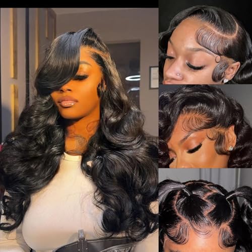 13x4 Lace Front Wig Human Hair Body Wave Natural Black 180% Densit HD Transparent Lace Pre Plucked Glueless Wigs Brazilian Virgin Human Hair for Women 18inch