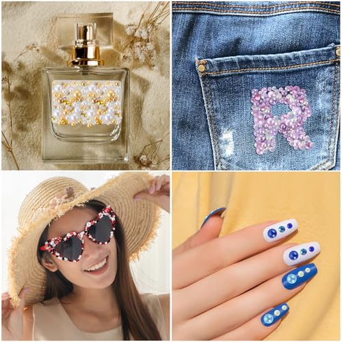 250g Flatback Pearls and Rhinestones for Bedazzling, 5 Colors Flat Back Pearls and Sequins for Crafting, 3mm-8mm Bedazzler Gems Kit for DIY Nail Shoes Clothes Tumblers Art