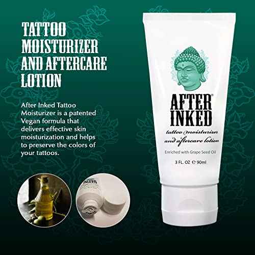 After Inked Tattoo Aftercare Lotion ? Moisturizing Balm for Inked Skin, As Seen on INK MASTER ? Hydrating Cream with Grape Seed Oil, Skin Nourishment & Daily Maintenance ? 3 Fluid oz Tube (1-Pack)