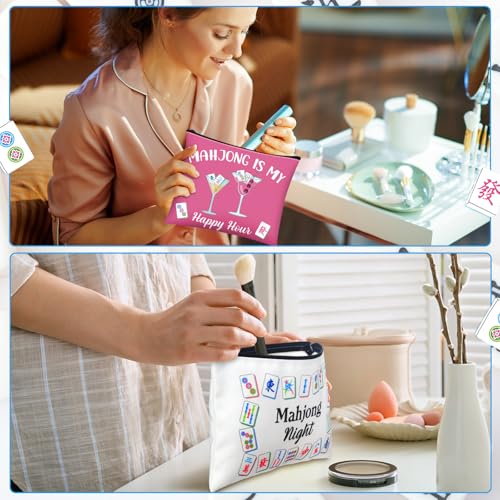 9 Pcs Mahjong Cosmetic Bag Gifts for Women Mahjong Makeup Bag Mah Jong Zippered Pouch for Lover Player Friend Mom Grandma Lucky Birthday Christmas New Year Gift