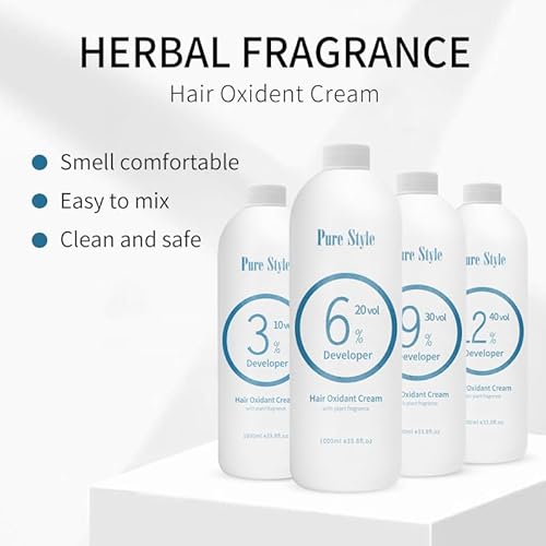 PureStyle 6% 20 Volume 1000ml Professional Hair Developer Cream, Hair Dye Color developer 20 vol, for Hair Bleach (6% 20vol 1000ml)