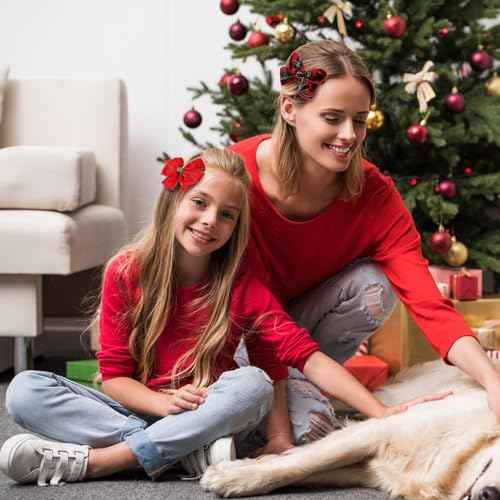 4PC Christmas Hair Bow Clips for Women Girls 4 Inch Party Hair Accessories Red with Green Plaid