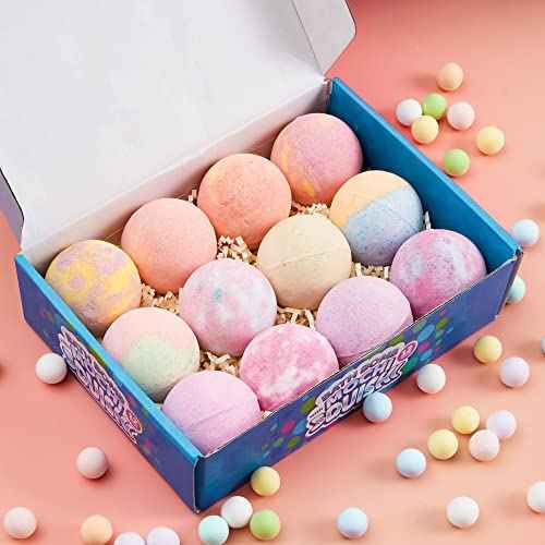 JOYIN Big Bath Bombs for Kids with Mochi Toy, 12 Pack Bubble Bath Bombs with Surprise Toy Inside, Natural Essential Oil SPA Bath Fizzies Set, Party Favors for Boys Girls Birthday Gifts