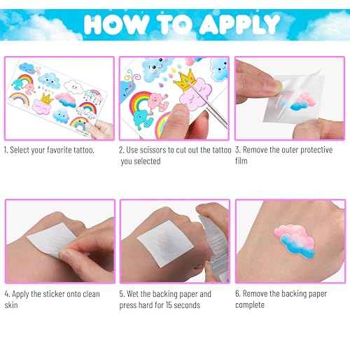 Generic 96 PCS Cute Cloud Temporary Tattoo Stickers Theme Pastel Rainbow Birthday Party Decorations Supplies Decor Favors Gifts for Boys Girls School Classroom Prizes Rewards