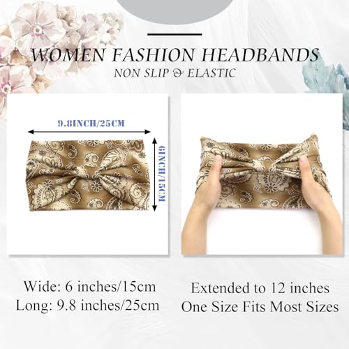FULZTEY Boho Headbands for Women Fashion Wide Head Bands Floral Print Hairband Elastic Workout Yoga Sweatband Knot Cloth Turban Large African Bandana Headwraps Cute Hair Accessories Gift 4Pcs